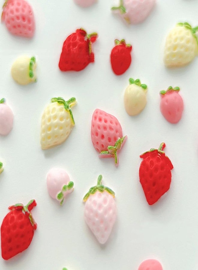 JALIYA 100Pcs Strawberry Nail Charms Women Manicure Rhinestones 3D Resin Cream Strawberry Nail Art Charms Mixed Color Strawberries Summer Fruit Charms for Nails Design Fingernail Charm Nails Accessories - Image 2